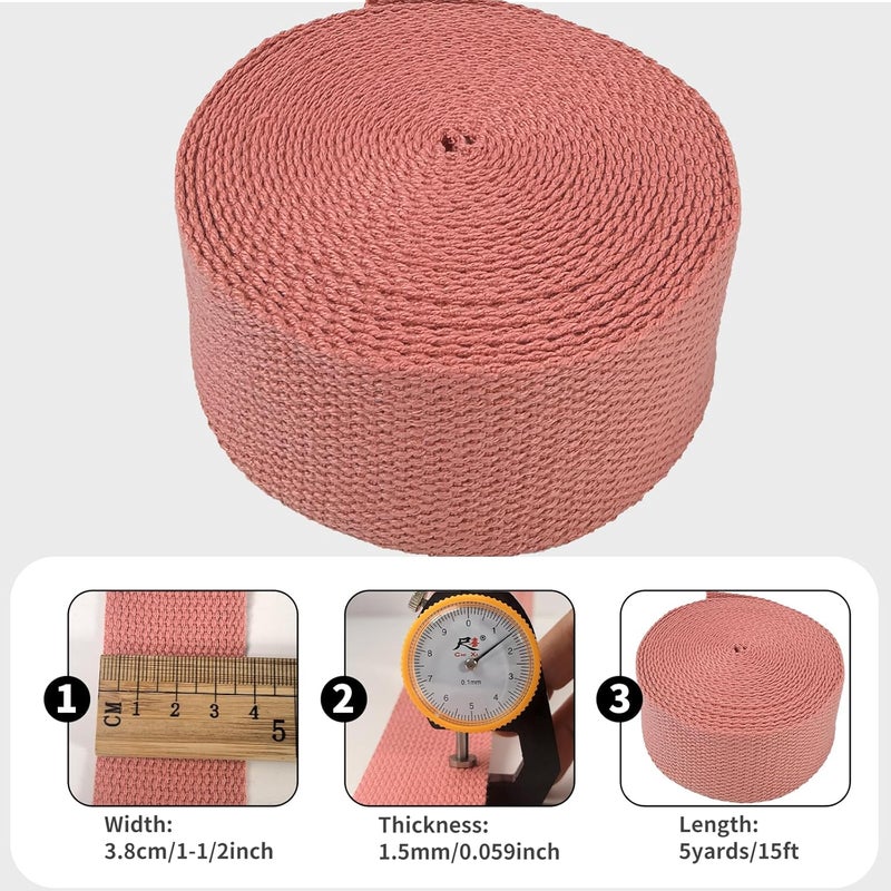 Evora 1.5 inch Cotton Webbing Braid Handles Bag Strap 15ft High Density Webbing Plain Weave Straps for Cloth Tote Bag, Pet Collars, DIY Projects, Crafts, Outdoor Accessories (Watermelon Red 507) - Image 3